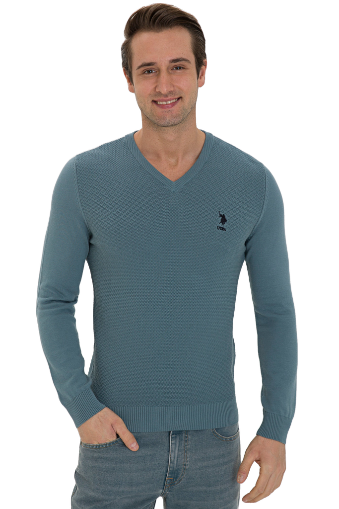 U.S. Polo Assn. plavi muški džemper s V-izrezom