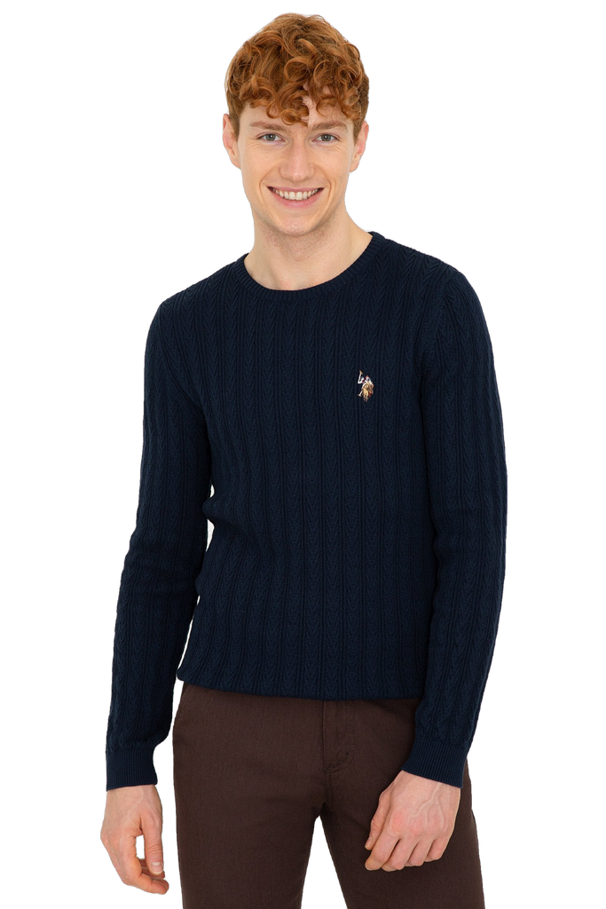 U.S. Polo Assn. plavi muški džemper sa pletenim uzorkom