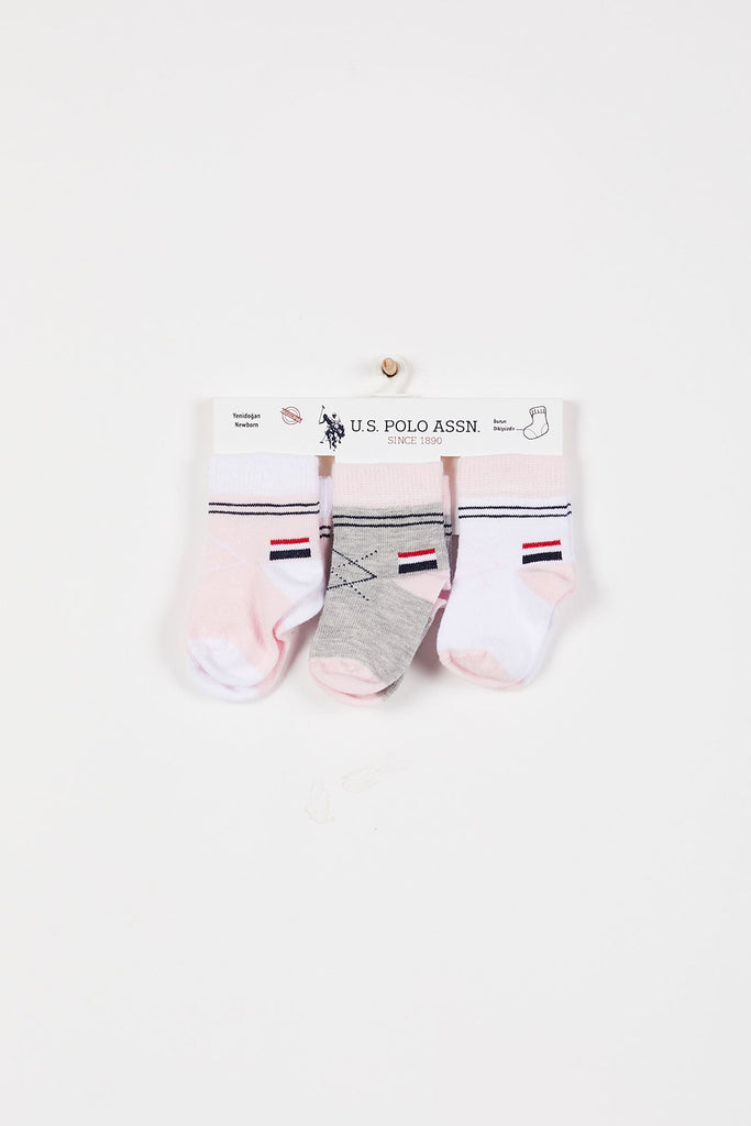 U.S. Polo Assn. roze i sive čarape za bebe s prugama