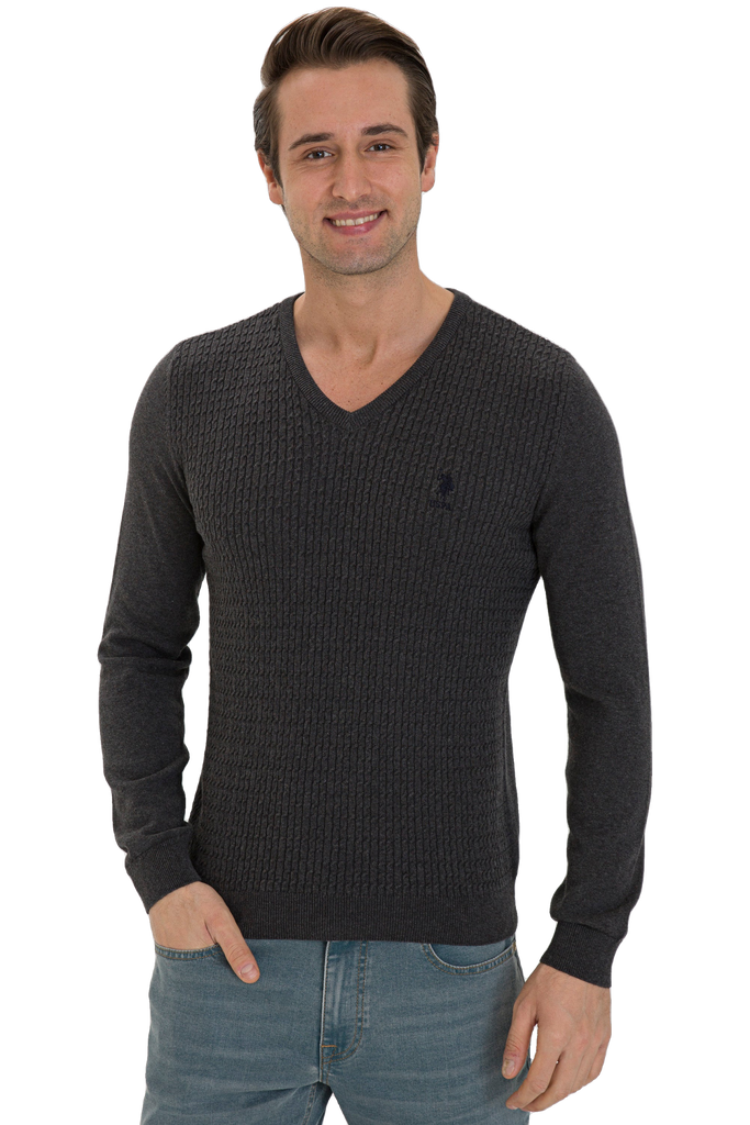 U.S. Polo Assn. sivi muški džemper s V-izrezom