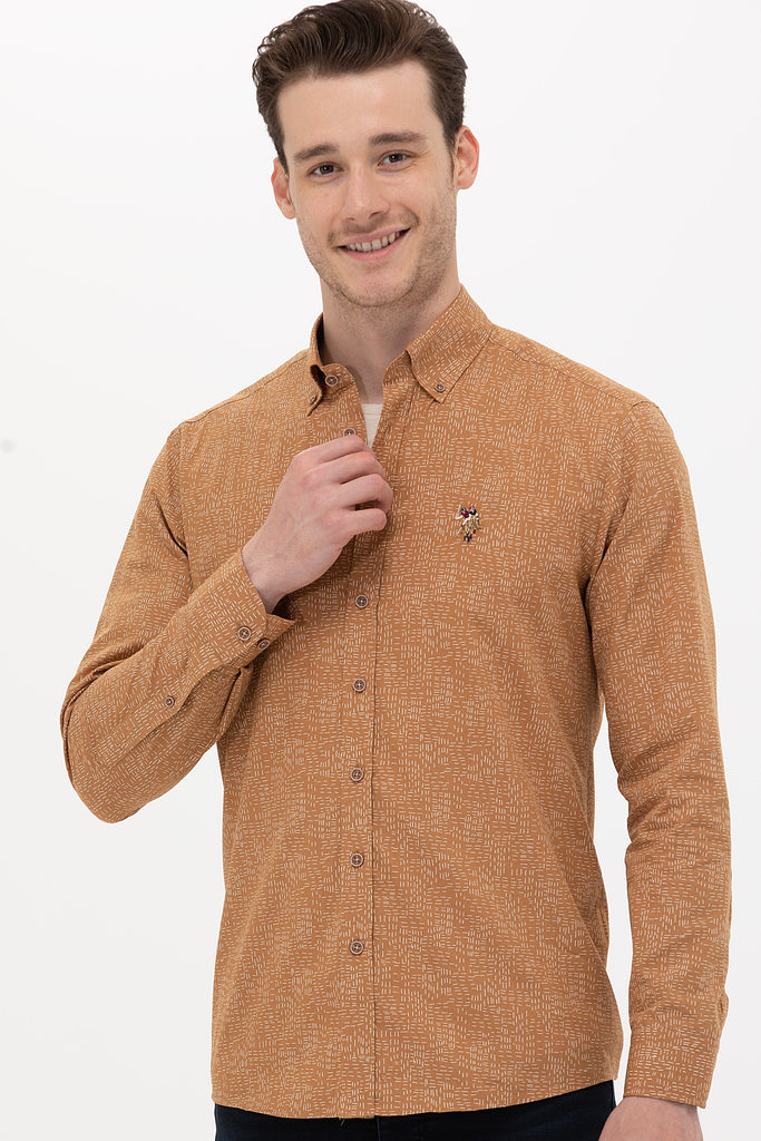 U.S. Polo Assn. smeđa muška košulja s teksturnim uzorkom