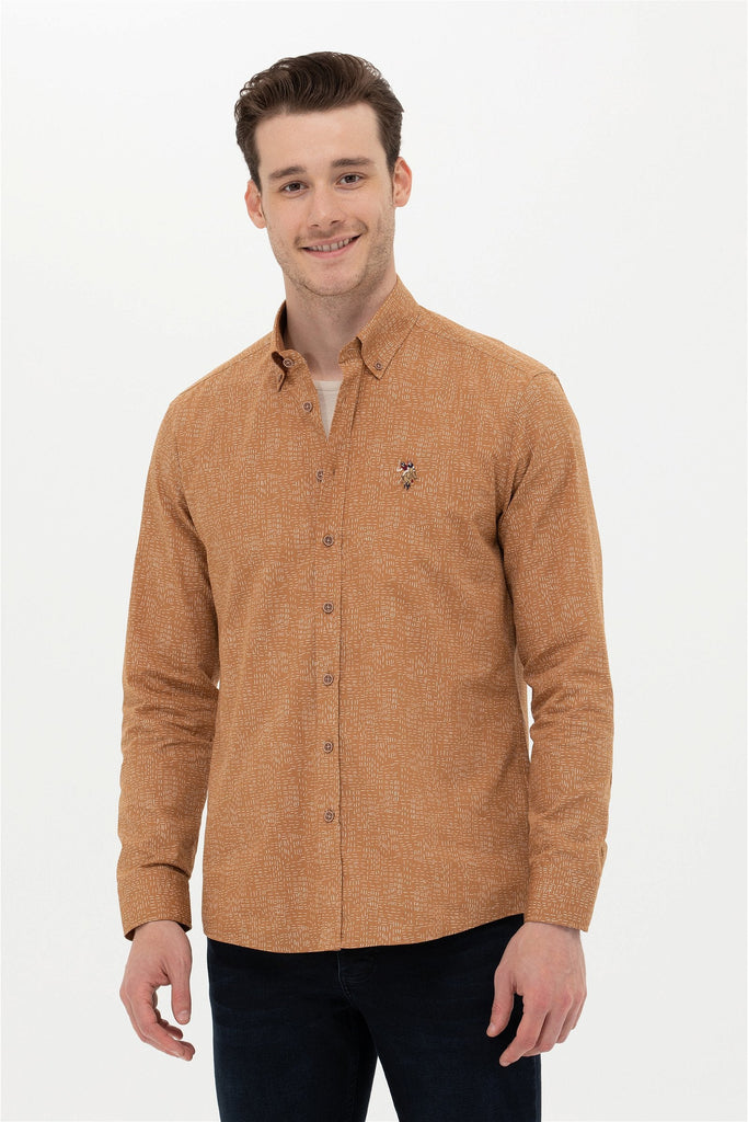 U.S. Polo Assn. smeđa muška košulja s teksturnim uzorkom