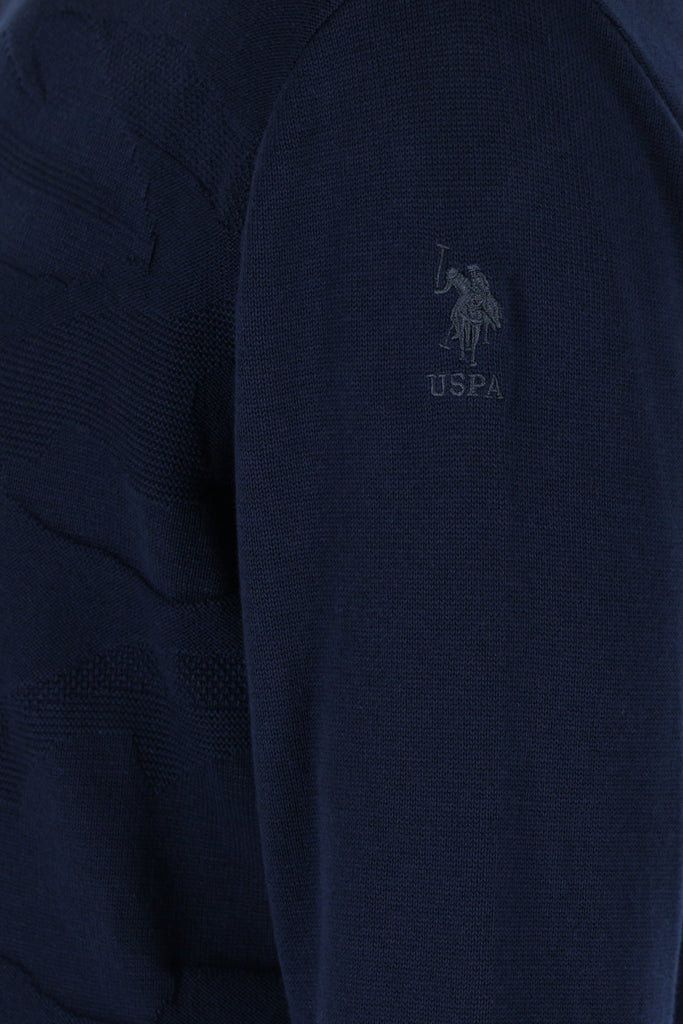 U.S. Polo Assn. teget plavi muški džemper s V-izrezom-[SKU]