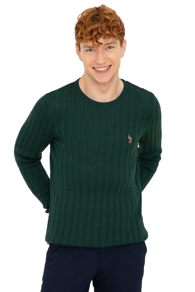 U.S. Polo Assn. zeleni muški džemper sa pletenim uzorkom