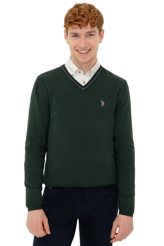 U.S. Polo Assn. zeleni muški džemper s V-izrezom
