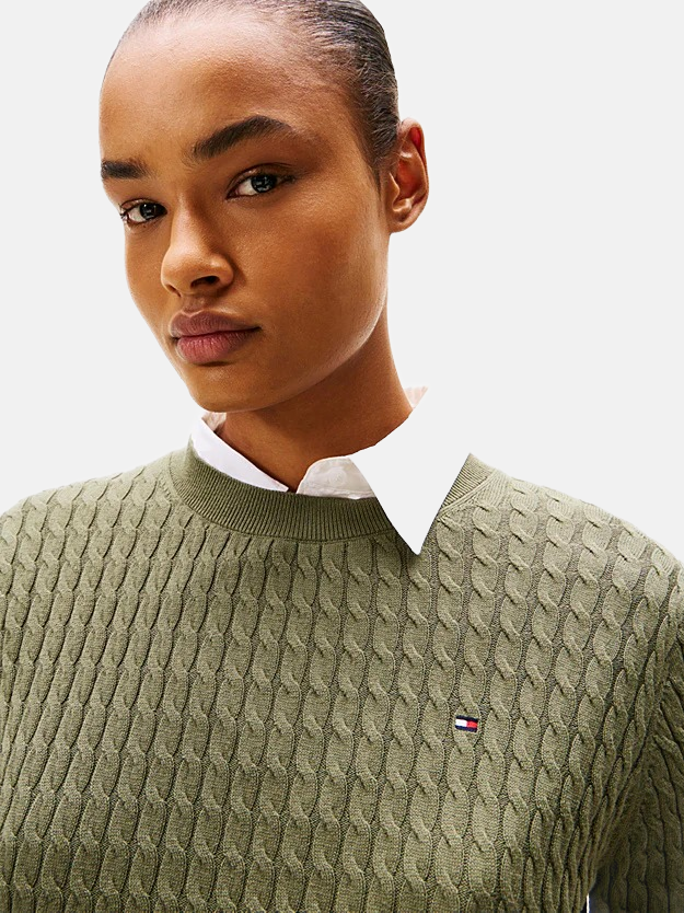 Tommy Hilfiger zeleni ženski džemper krupnog veza-[SKU]