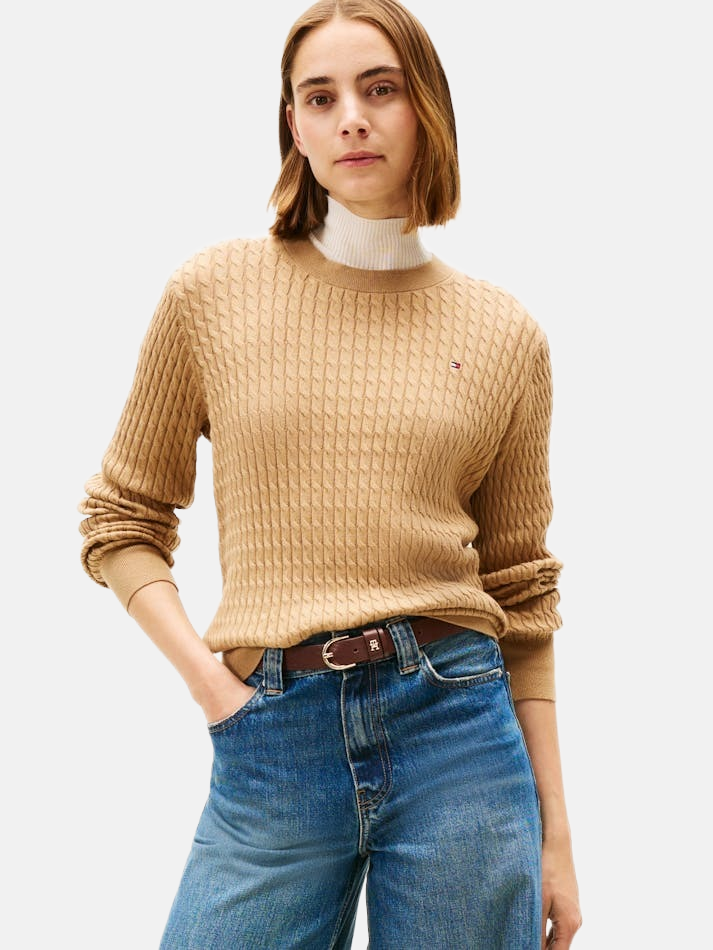 Tommy Hilfiger bež ženski džemper krupnog veza-[SKU]