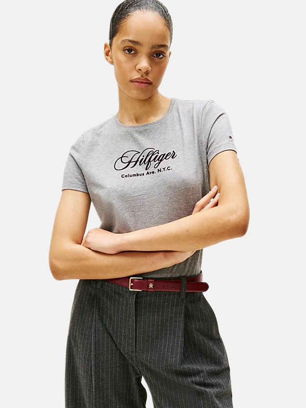 Tommy Hilfiger siva ženska majica kratkih rukava sa natpisom-[SKU]