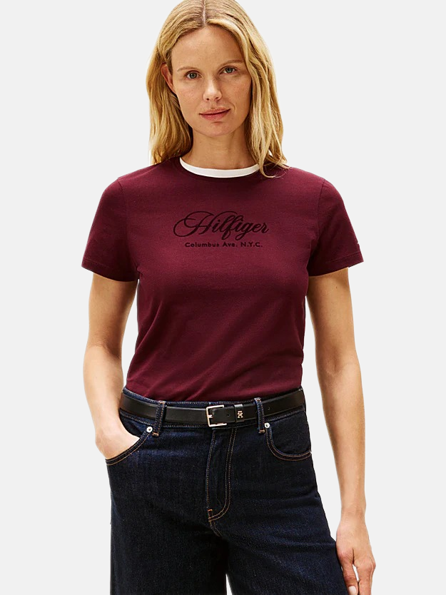 Tommy Hilfiger bordo ženska majica sa natpisom-[SKU]