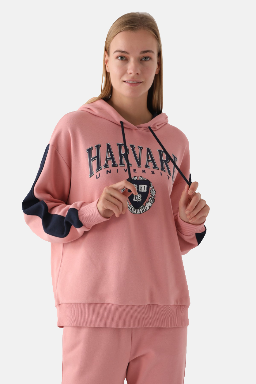 Harvard pink ženska dukserica sa kontrastnim rukavima