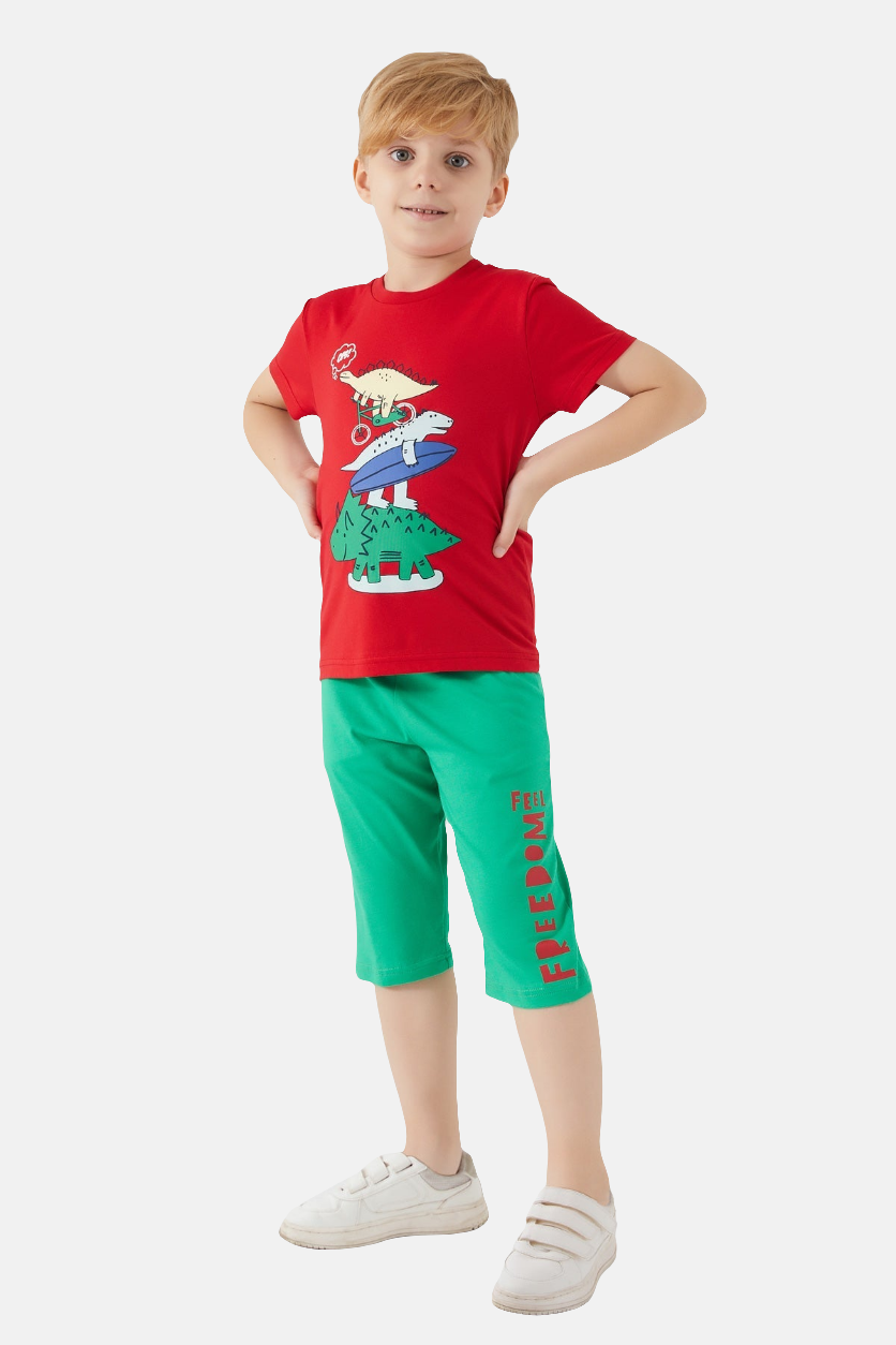 RolyPoly crveni komplet za dječake s dinosaur printom