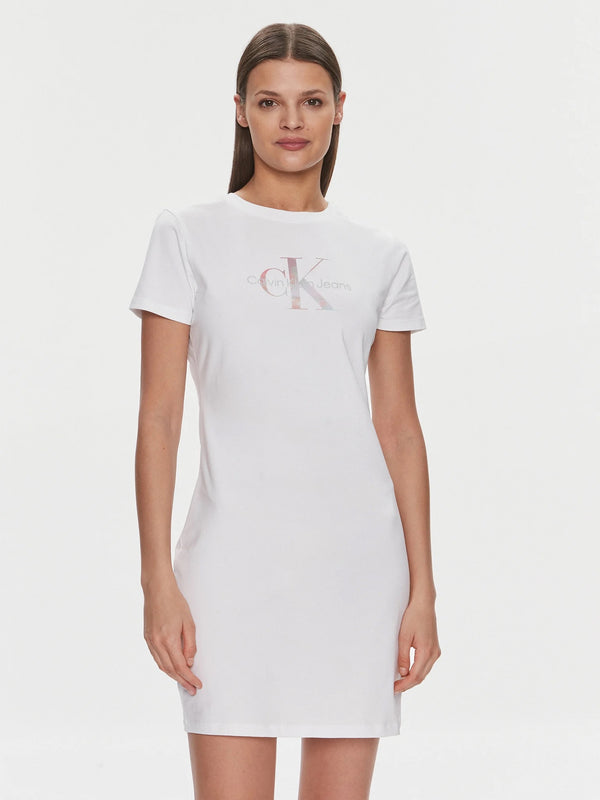 Calvin Klein bijela ženska haljina kratkih rukava s logom na prsima