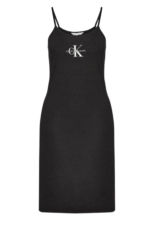 Calvin Klein crna ženska haljina na tanke bretele s logom na prsima