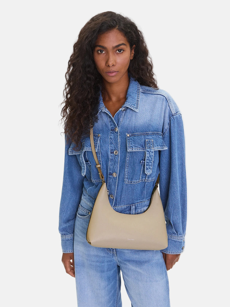 Calvin Klein bež ženska torba sa diskretnim logom-[SKU]