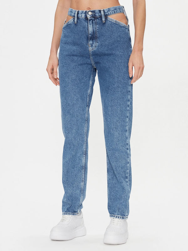 Calvin Klein plave ženske farmerke visokog struka s izrezima na struku
