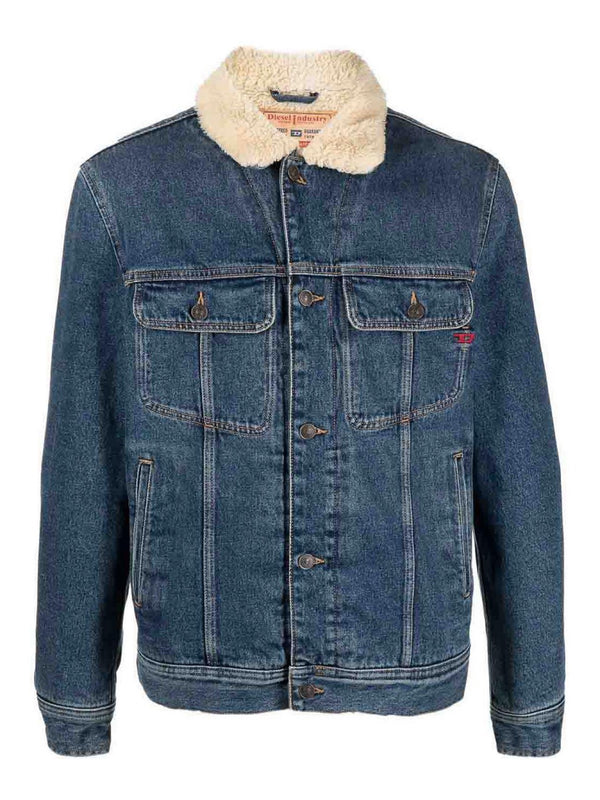 Diesel plava muška jeans jakna sa krznenom kragnom