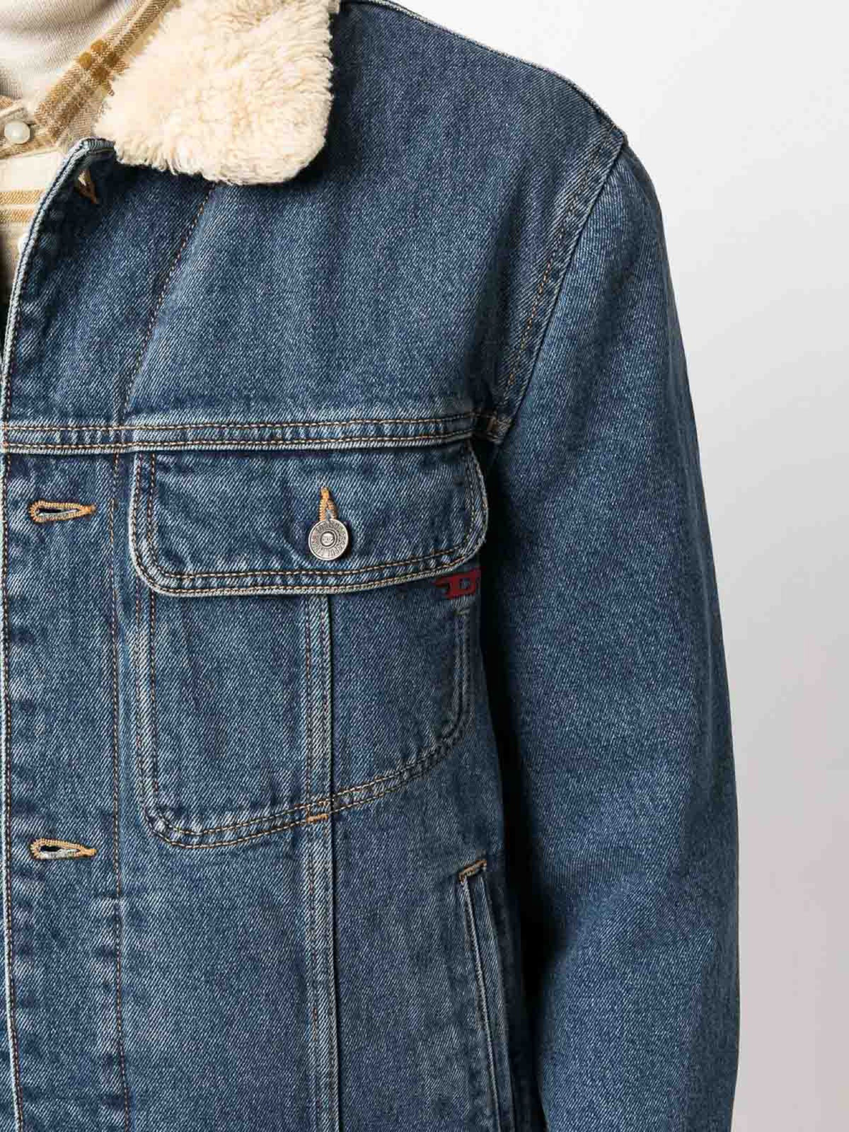 Diesel plava muška jeans jakna sa krznenom kragnom