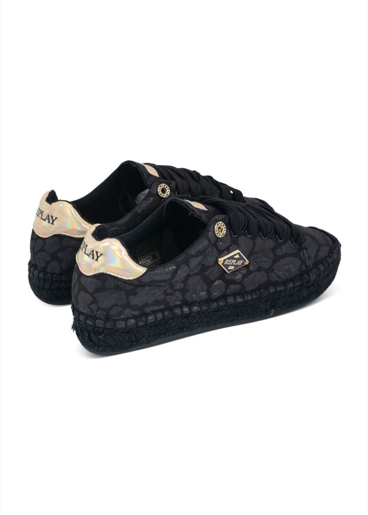 Replay crne ženske espadrile s leopard printom i širokim vezicama