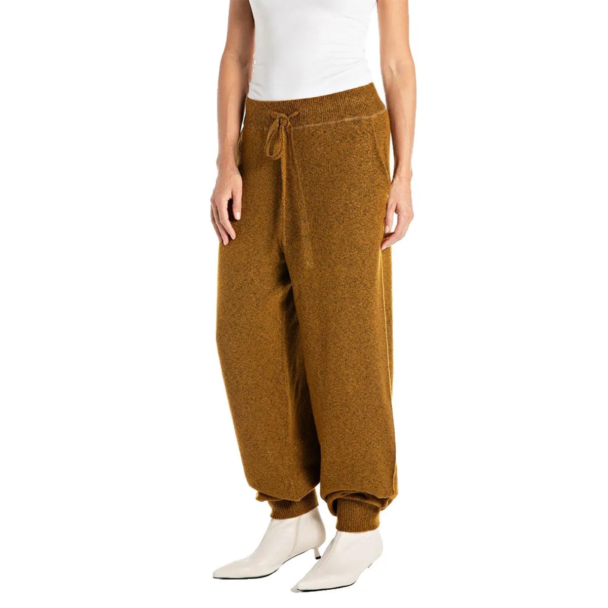 Replay smeđe ženske pletene pantalone na vezicu sa manžetama