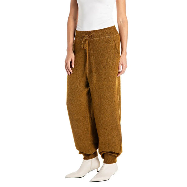 Replay smeđe ženske pletene pantalone na vezicu sa manžetama