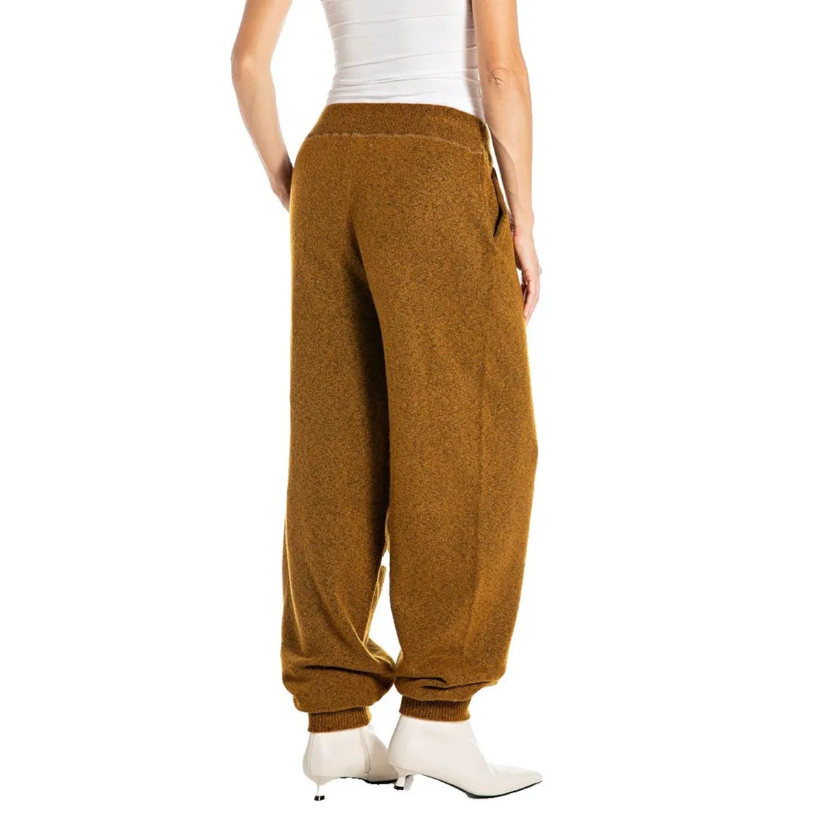 Replay smeđe ženske pletene pantalone na vezicu sa manžetama