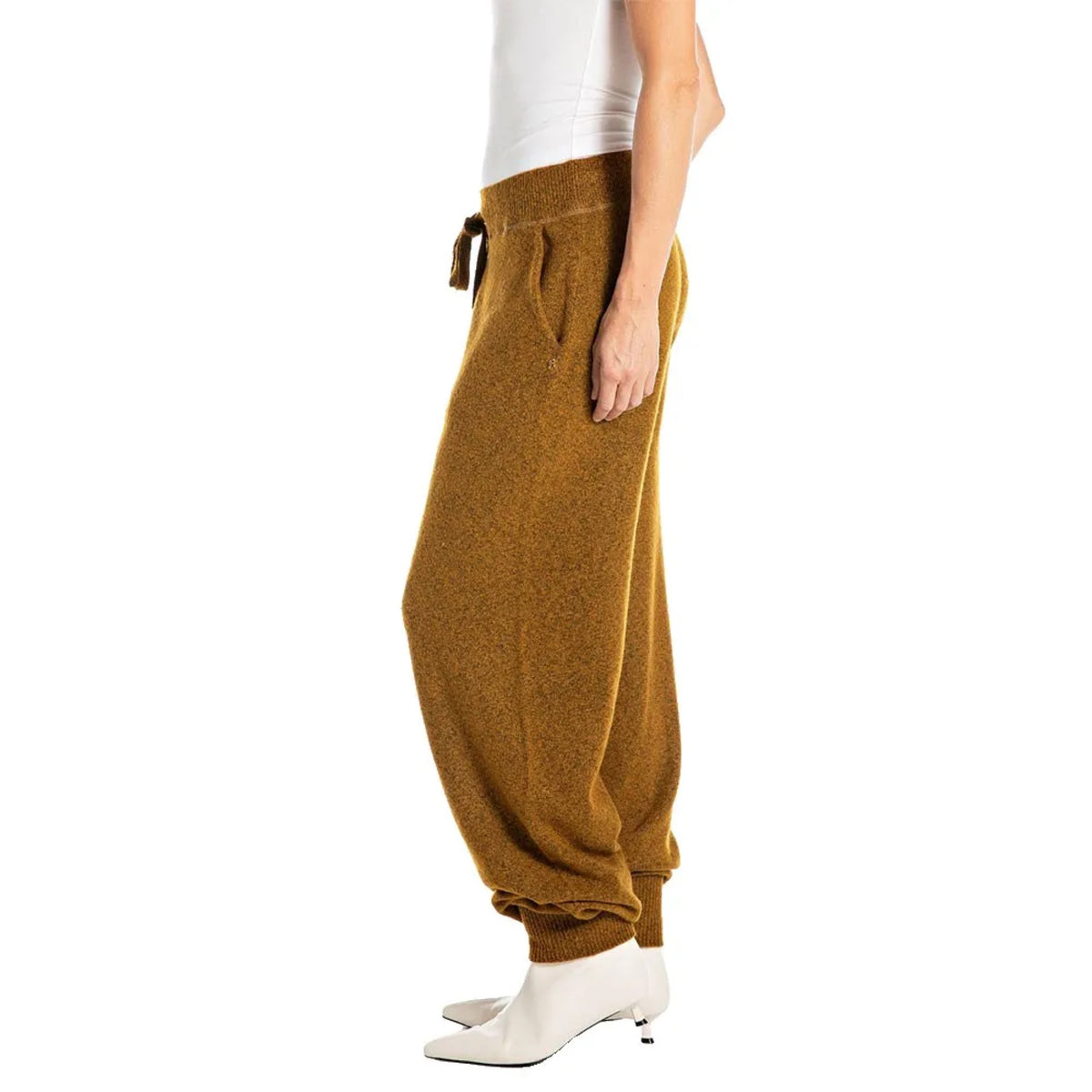 Replay smeđe ženske pletene pantalone na vezicu sa manžetama
