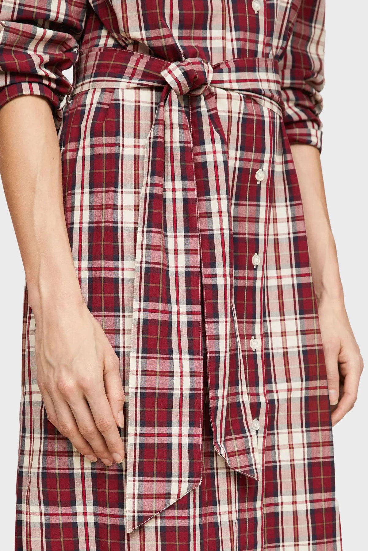 Tommy Hilfiger bordo karirana ženska košulja haljina midi sa pojasom