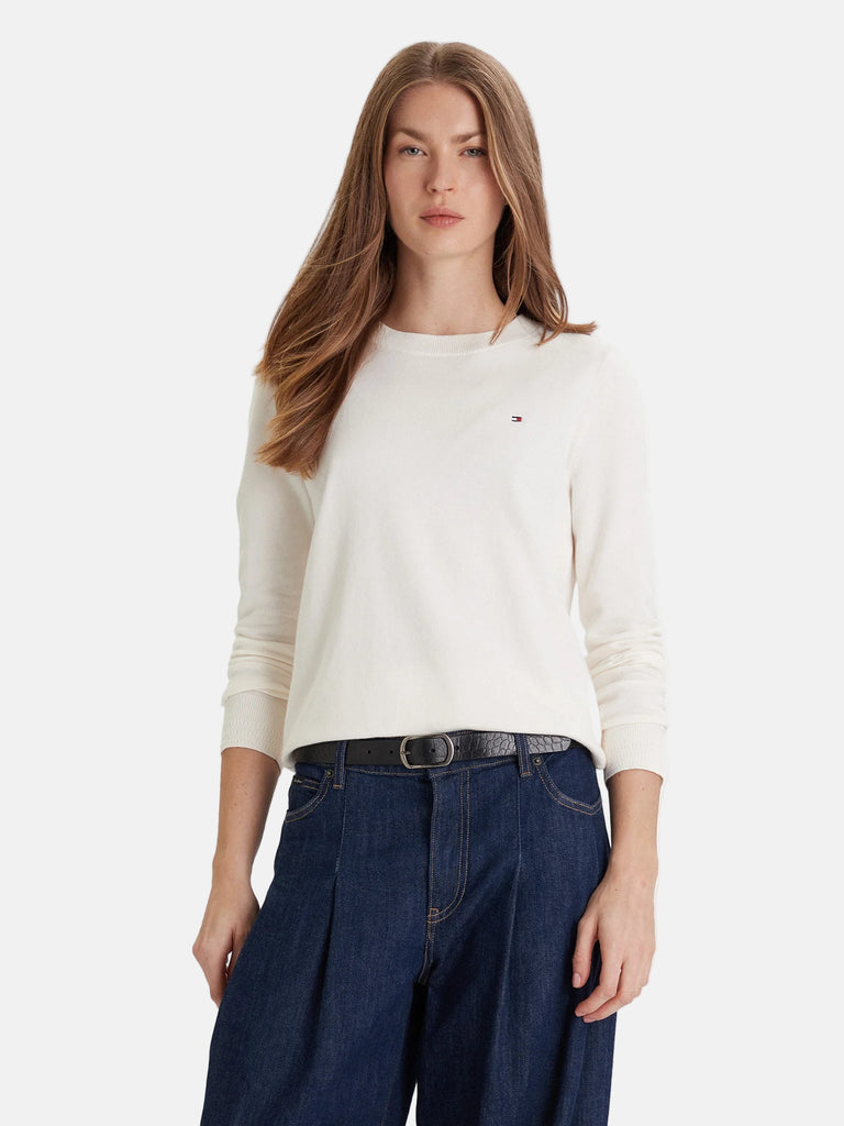 Tommy Hilfiger bijeli ženski džemper šireg kroja-[SKU]