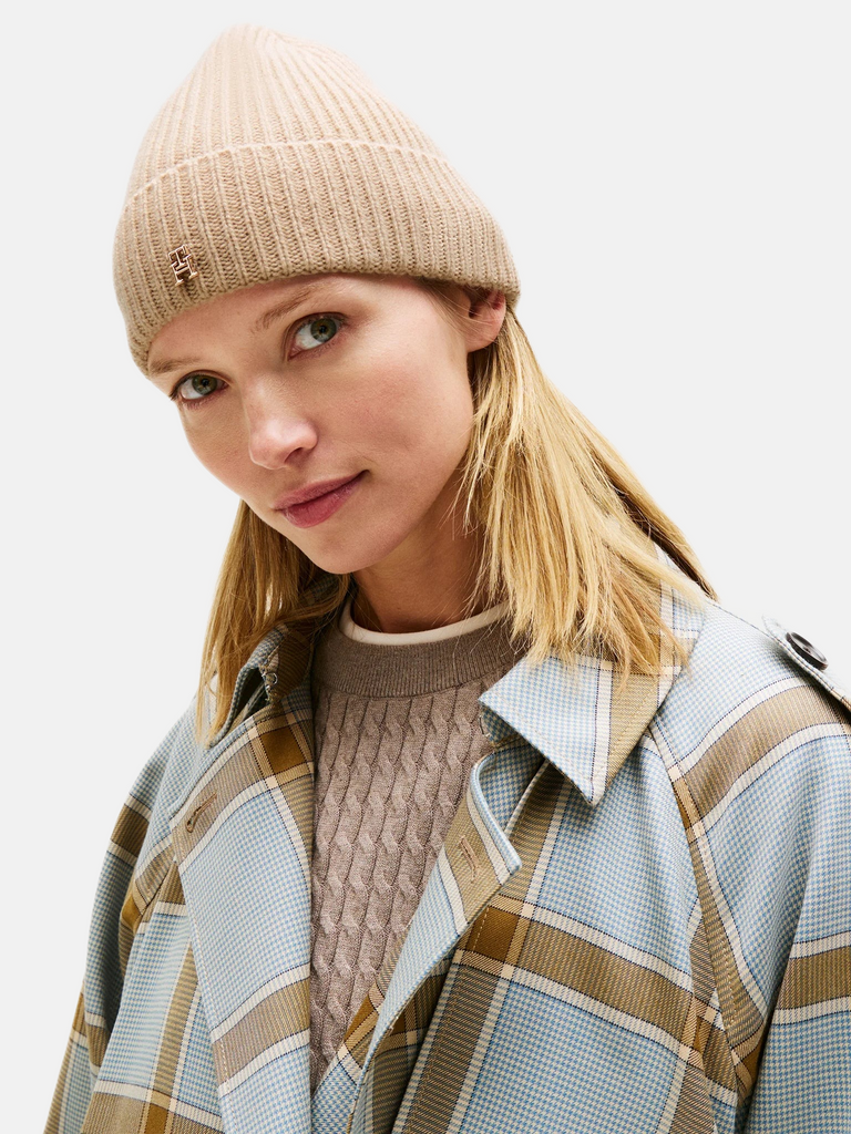 Tommy Hilfiger smeđa ženska kapa sa zlatnim logom-[SKU]