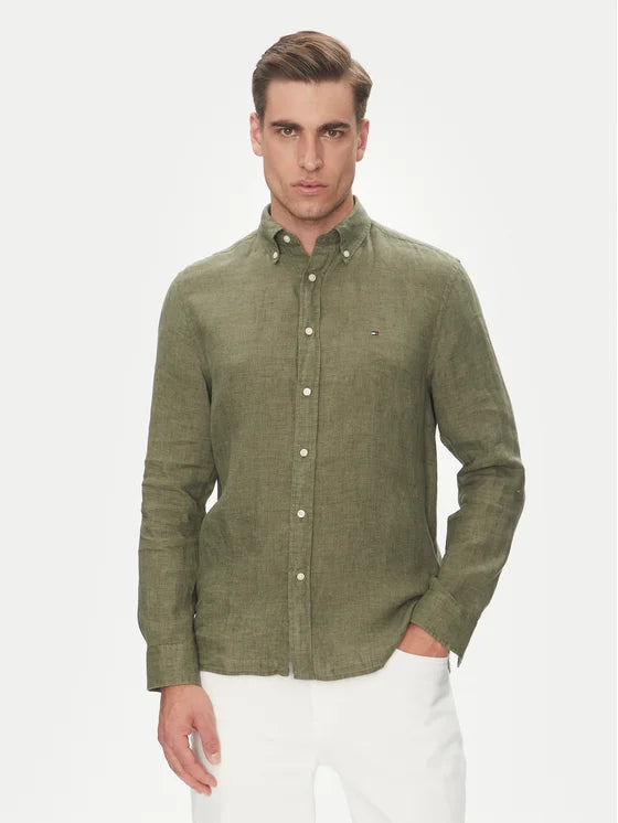 Tommy Hilfiger zelena muška košulja od laganog platna-[SKU]
