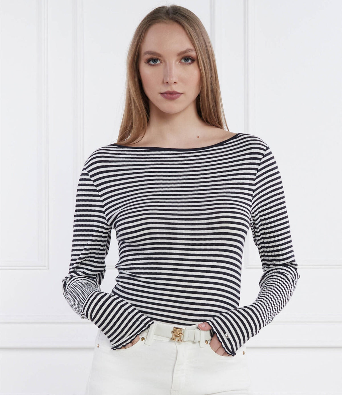 Tommy Hilfiger prugasta ženska majica dugih rukava sa izrezom u obliku čamca