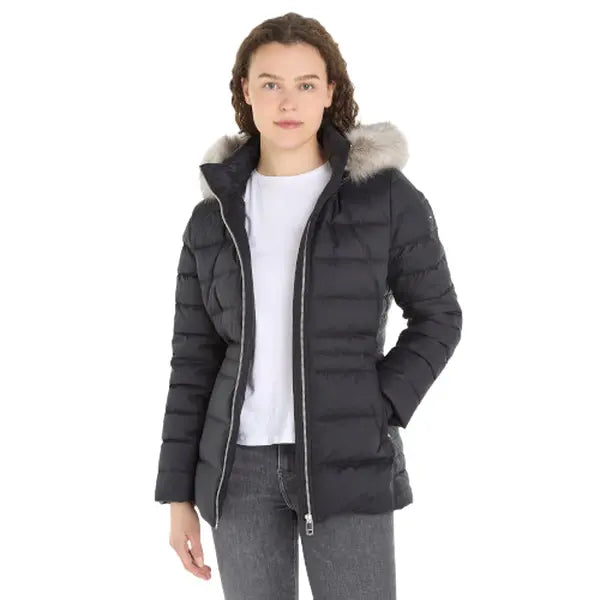 Tommy Hilfiger crna ženska prošivena jakna s kapuljačom