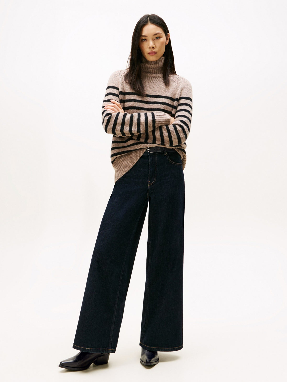 Tommy Hilfiger crne ženske čizme do koljena na petu