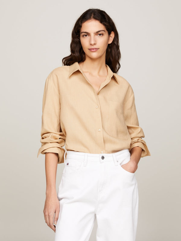 Tommy Hilfiger bež ženska lanena košulja