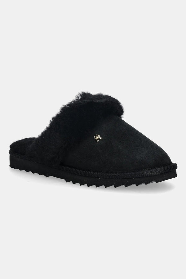 Tommy Hilfiger crne ženske papuče s krznom