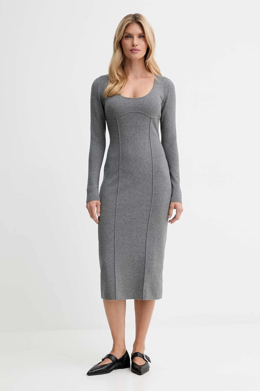 Calvin Klein siva ženska uska haljina midi dužine