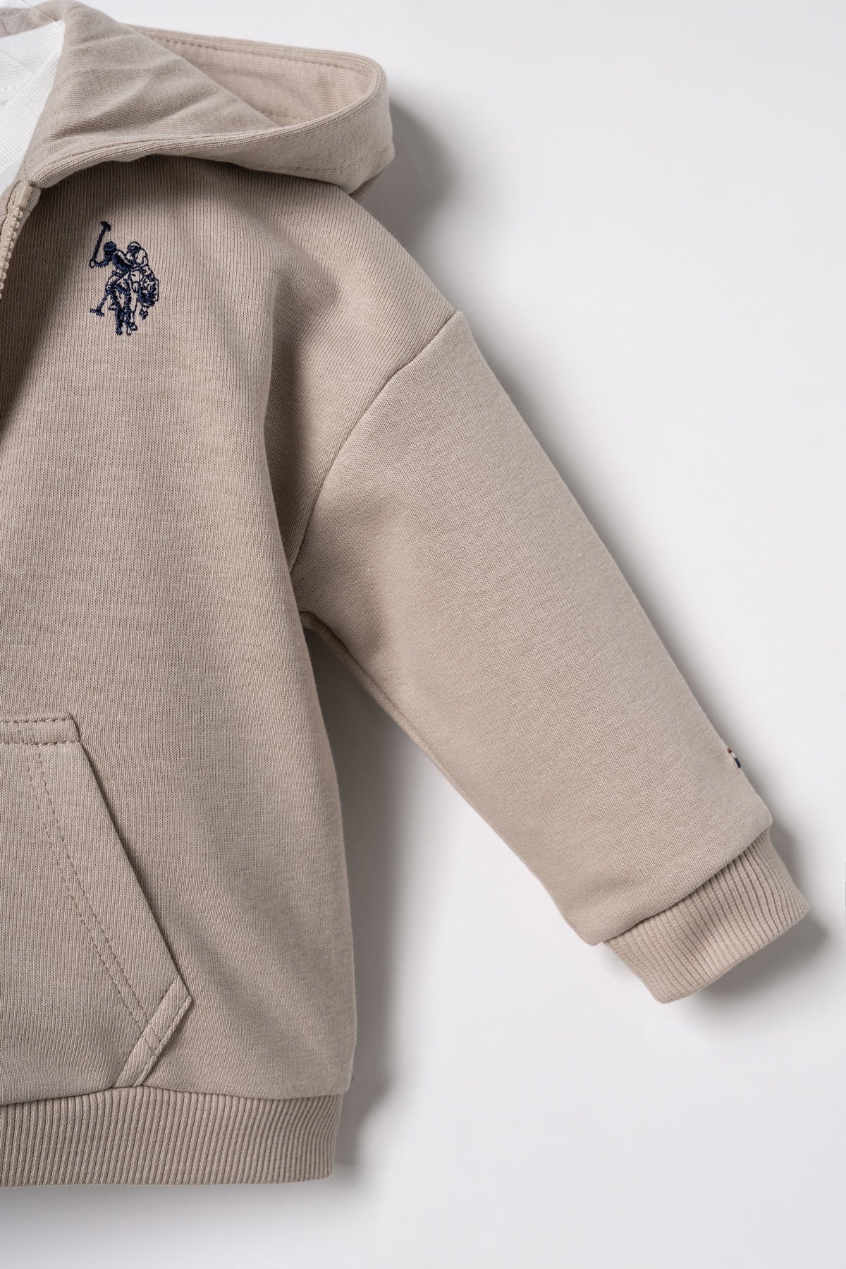 U.S. Polo Assn. bež trodijelni komplet s kapuljačom za bebe