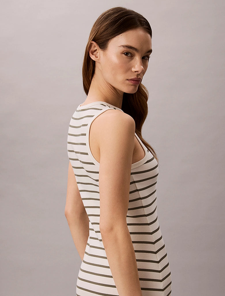 Calvin Klein bež ženska midi haljina na pruge