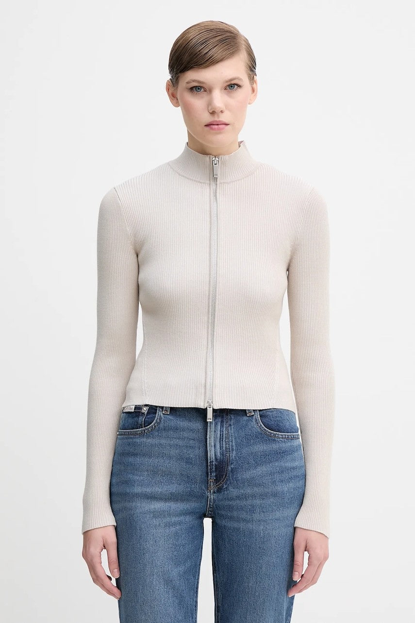 Calvin Klein bež ženska pletena jakna s rajsferšlusom