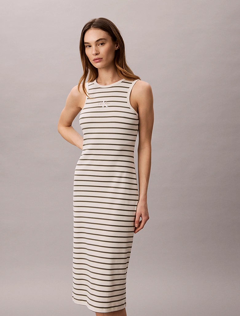Calvin Klein bež ženska midi haljina na pruge