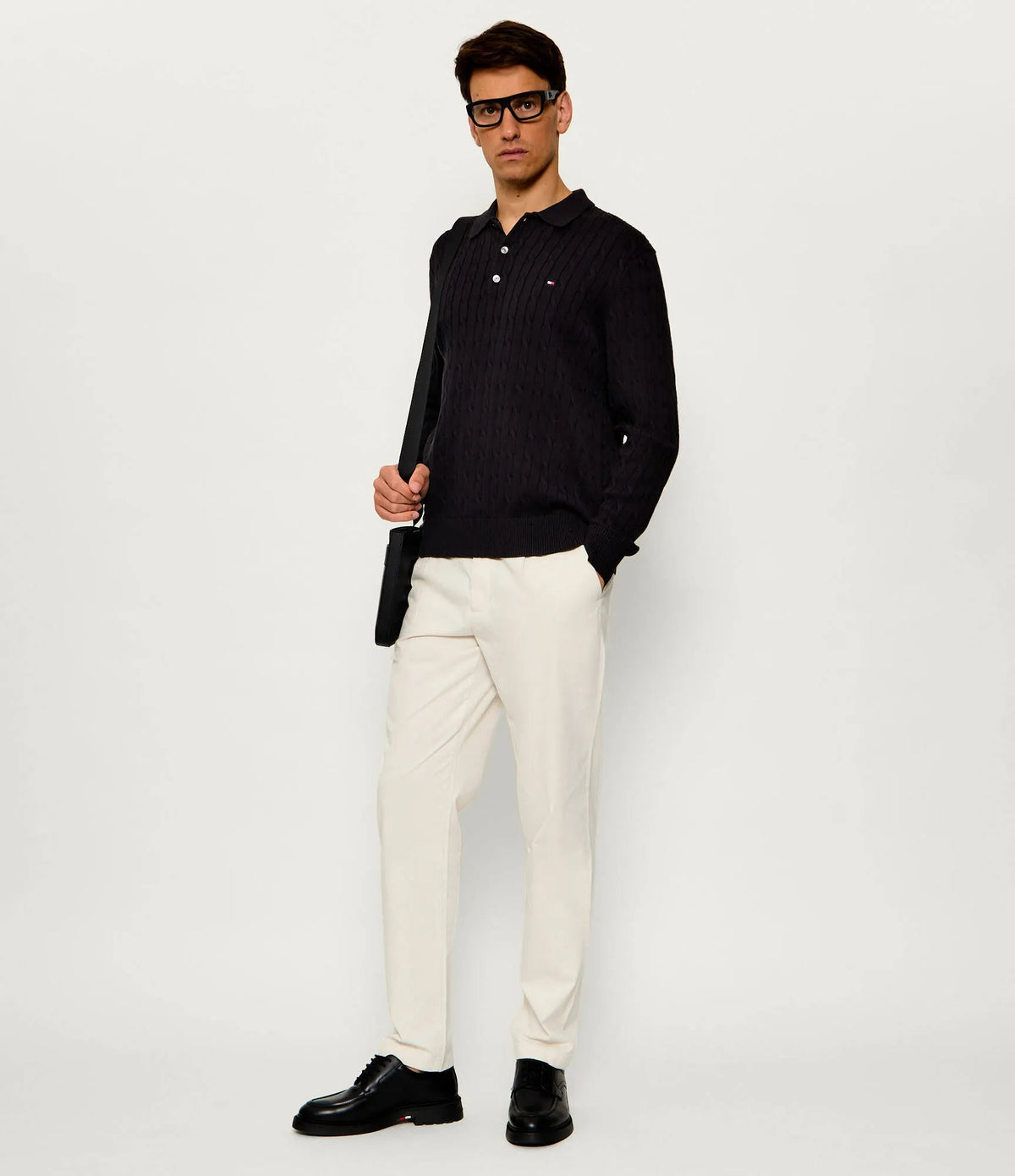 Tommy Hilfiger crni muški džemper s pletenim uzorkom