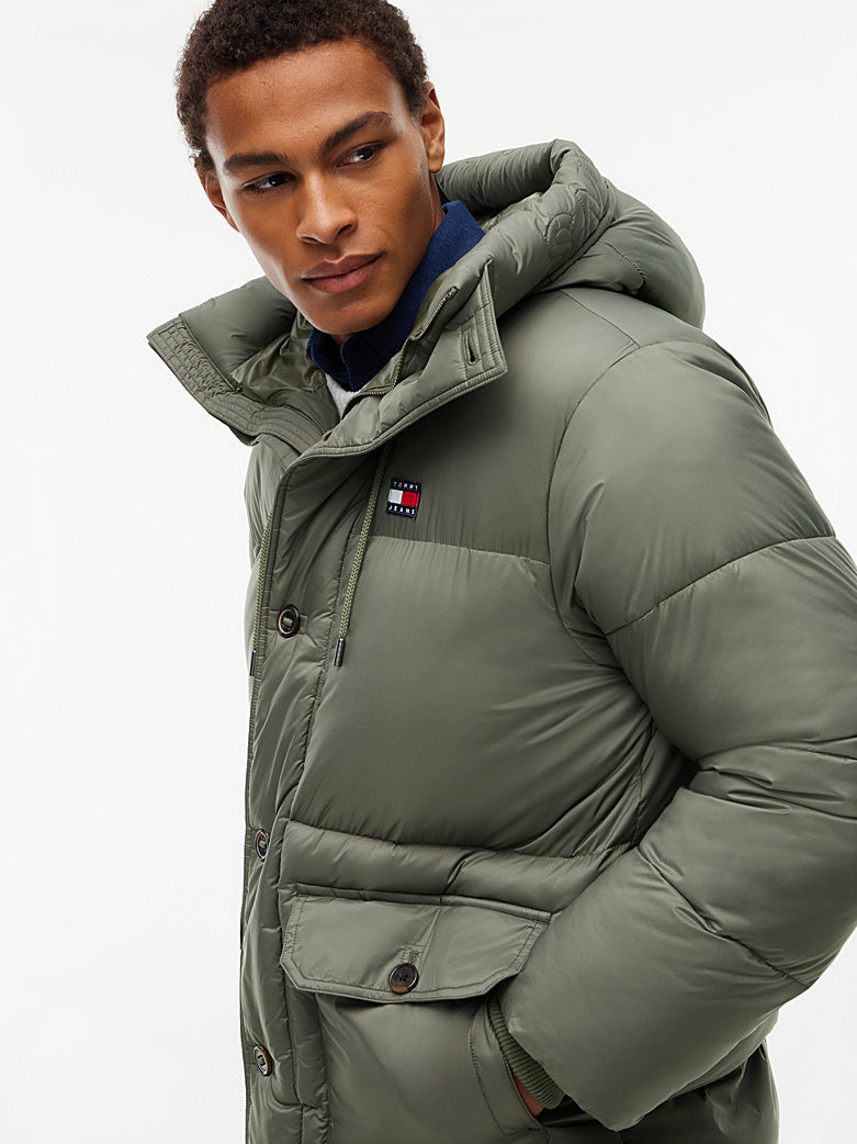 Tommy Hilfiger khaki muška prošivena jakna s kapuljačom