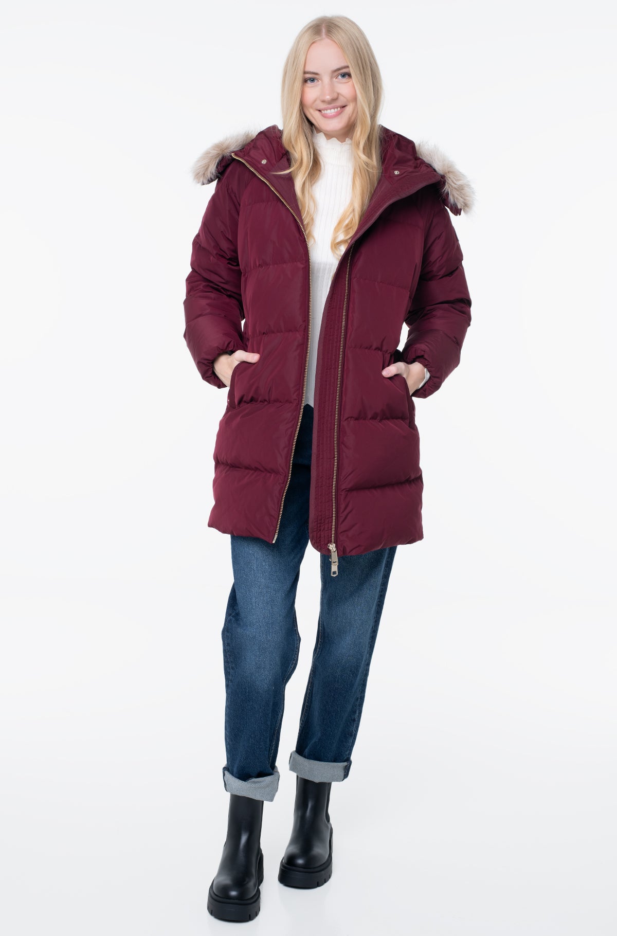 Tommy Hilfiger bordo ženska prošivena jakna s kapuljačom