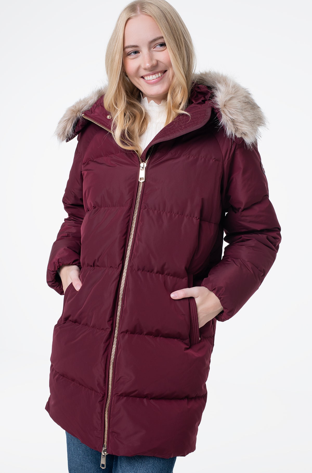Tommy Hilfiger bordo ženska prošivena jakna s kapuljačom