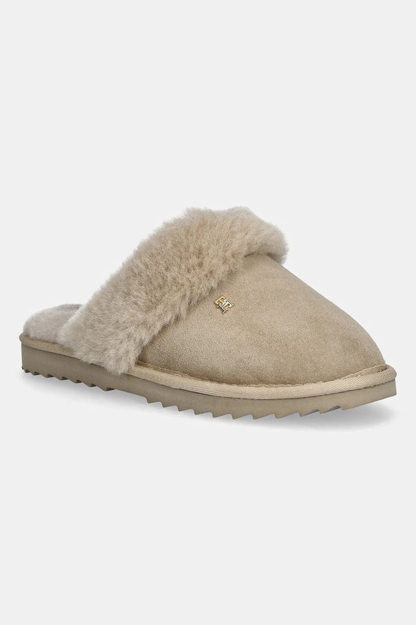 Tommy Hilfiger bež ženske papuče s krznom