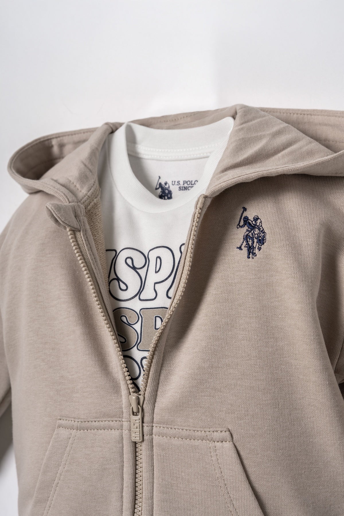 U.S. Polo Assn. bež trodijelni komplet s kapuljačom za bebe