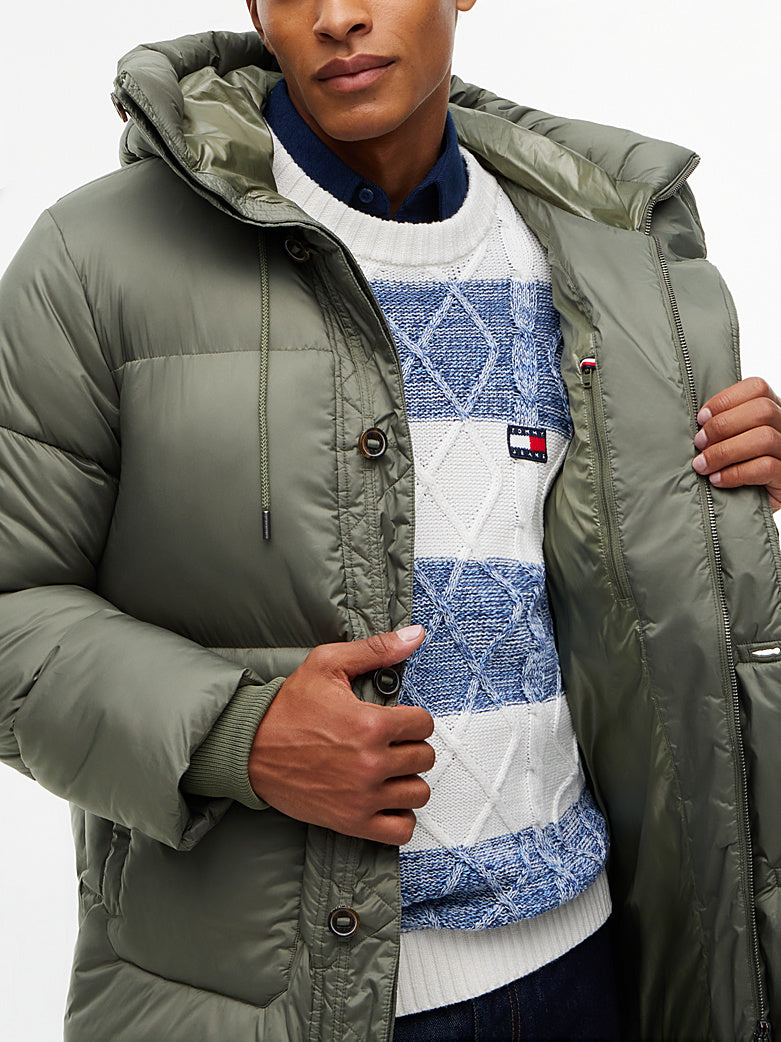 Tommy Hilfiger khaki muška prošivena jakna s kapuljačom