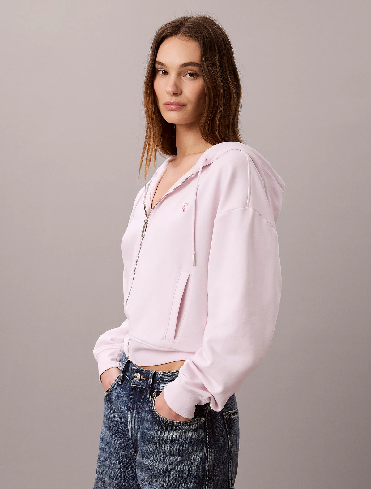 Calvin Klein roza ženska dukserica s kapuljačom